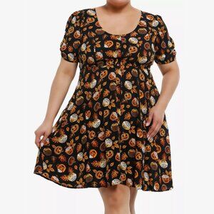 Hot Topic Thorn & Fable Pumpkin Spice Treats Babydoll Dress Plus Size Halloween